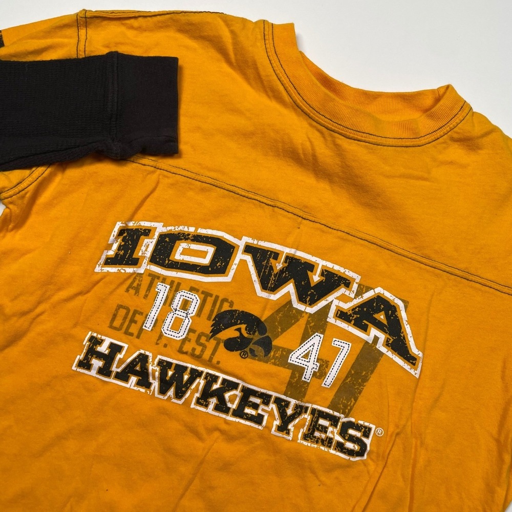 J America Iowa Hawkeyes Youth Large 14-16 Layered Long Sleeve Shirt Yellow Black